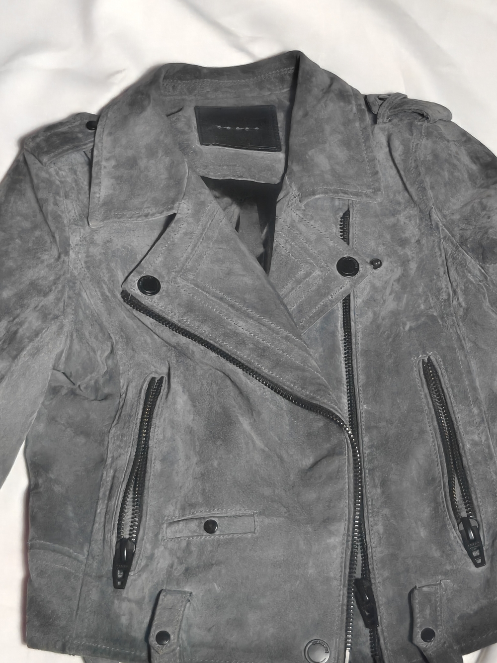 BLANKNYC XS Gray Genuine Suede Leather Moto Jacket Biker Zip